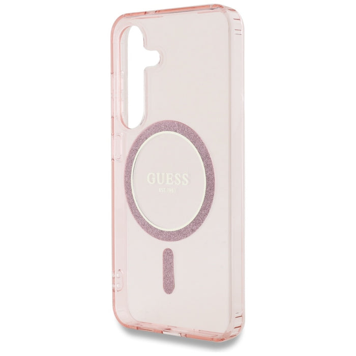 Guess Glitter Circle Classic Logo MagSafe Case for Samsung Galaxy S25 Pink