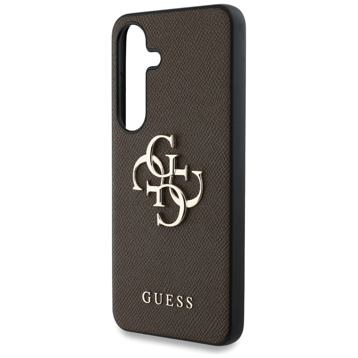 Guess Grained Big 4G Logo Small Classic Logo case for Samsung Galaxy S25 Plus brown