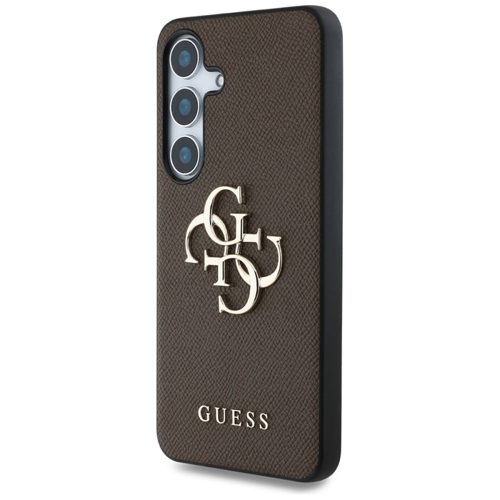 Guess Grained Big 4G Logo Small Classic Logo case for Samsung Galaxy S25 Plus brown