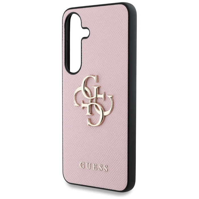 Guess Grained Big 4G Logo Small Classic Logo case for Samsung Galaxy S25 Plus pink