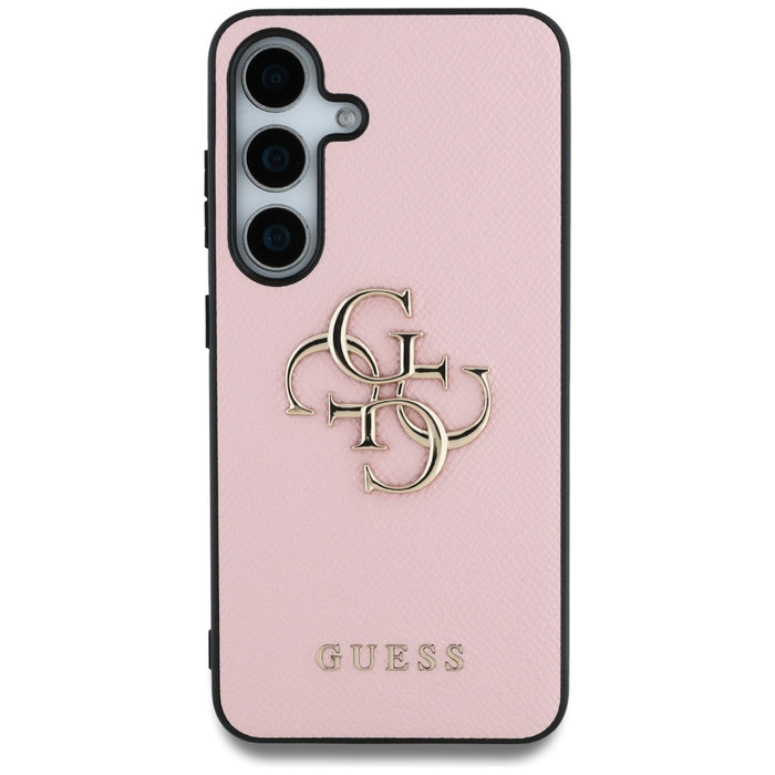 Guess Grained Big 4G Logo Small Classic Logo case for Samsung Galaxy S25 Plus pink