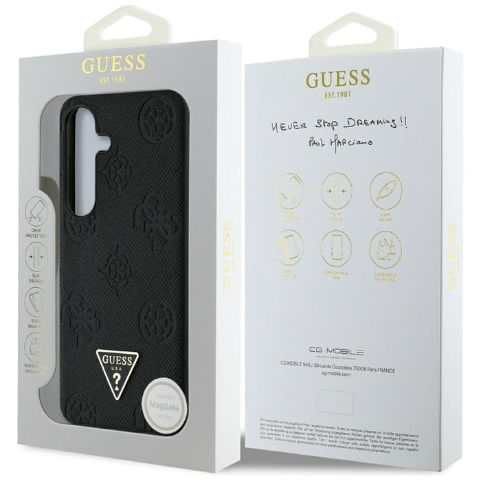 Guess Grained Hot Stamp Peony Pattern Triangle Logo MagSafe Case for Samsung Galaxy S25 Black