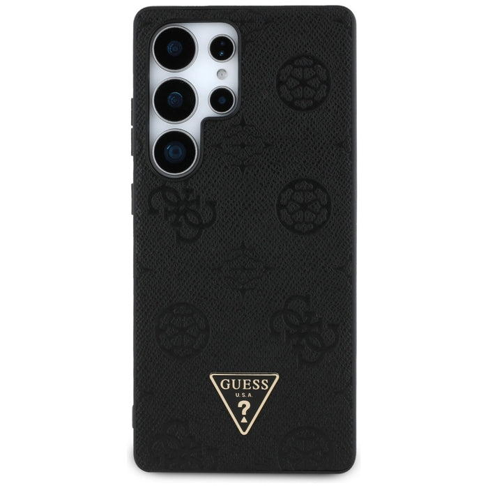 Guess Grained Hot Stamp Peony Pattern Triangle Logo MagSafe Case for Samsung Galaxy S25 Ultra Black