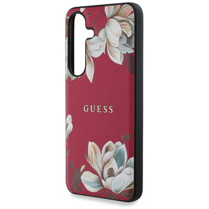 Guess Grained Printed Flower Pattern MagSafe case for Samsung Galaxy S25 fuchsia