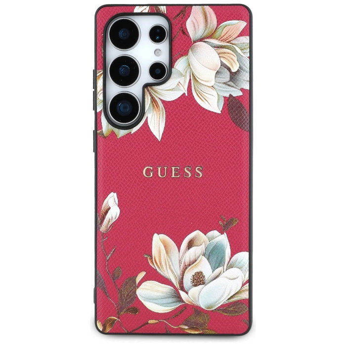 Guess Grained Printed Flower Pattern MagSafe Case for Samsung Galaxy S25 Ultra Fuchsia