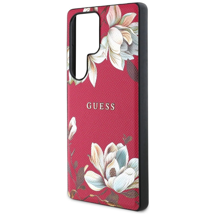 Guess Grained Printed Flower Pattern MagSafe Case for Samsung Galaxy S25 Ultra Fuchsia