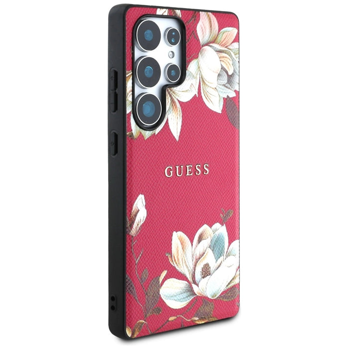 Guess Grained Printed Flower Pattern MagSafe Case for Samsung Galaxy S25 Ultra Fuchsia
