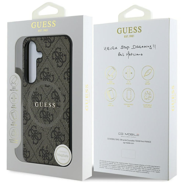 Guess Leather 4G Colored Ring Classic Logo MagSafe Samsung Galaxy S25 case brown