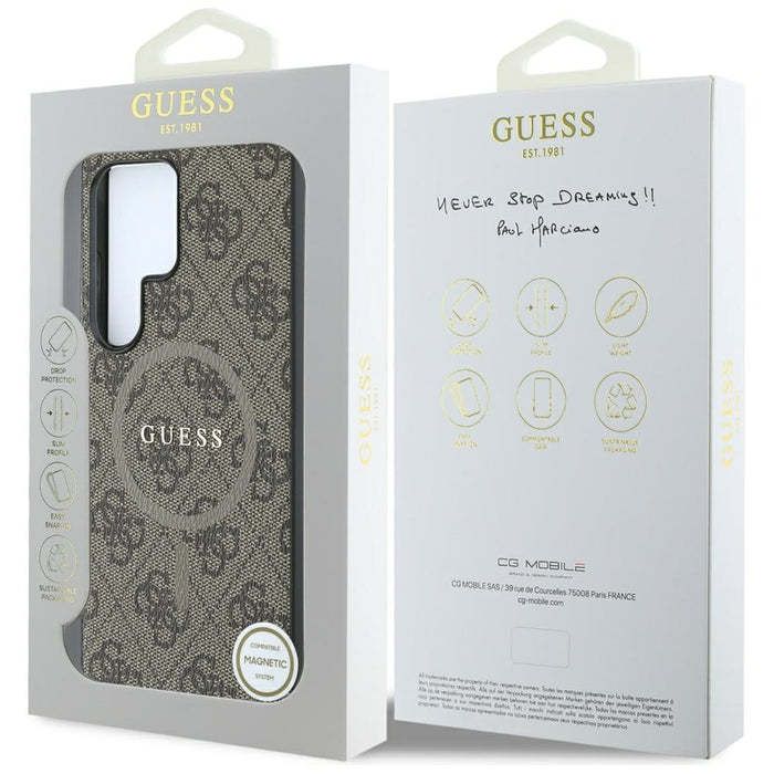 Guess Leather 4G Colored Ring Classic Logo MagSafe Case Samsung Galaxy S25 Ultra brown