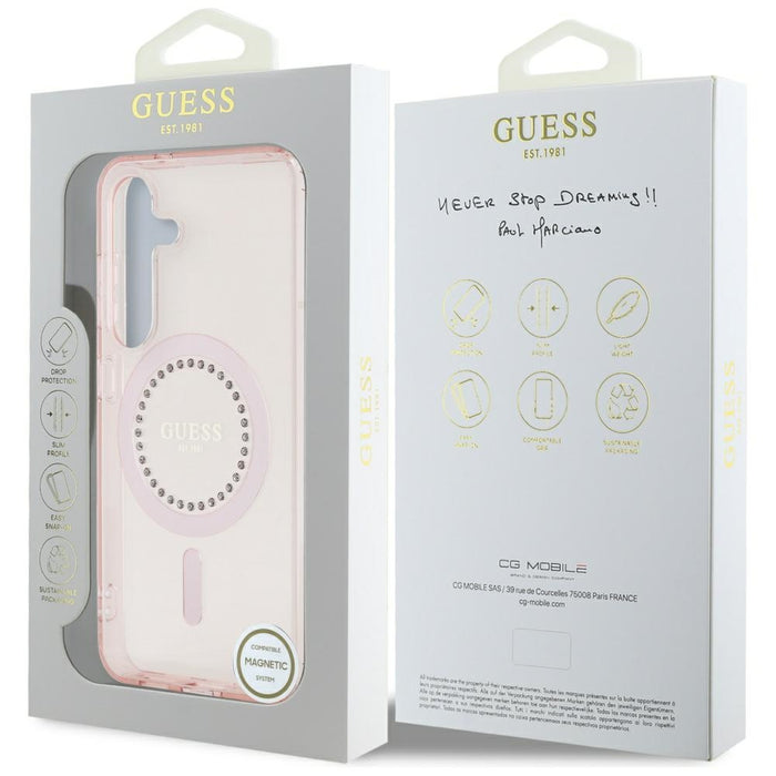 Guess Rhinestones Printed Classic Logo MagSafe Samsung Galaxy S25 Case Pink