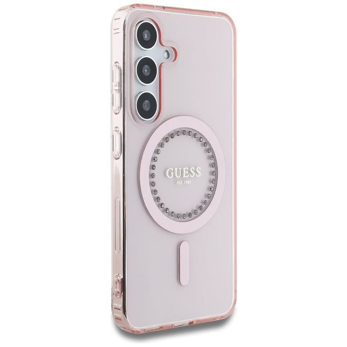 Guess Rhinestones Printed Classic Logo MagSafe Samsung Galaxy S25 Case Pink