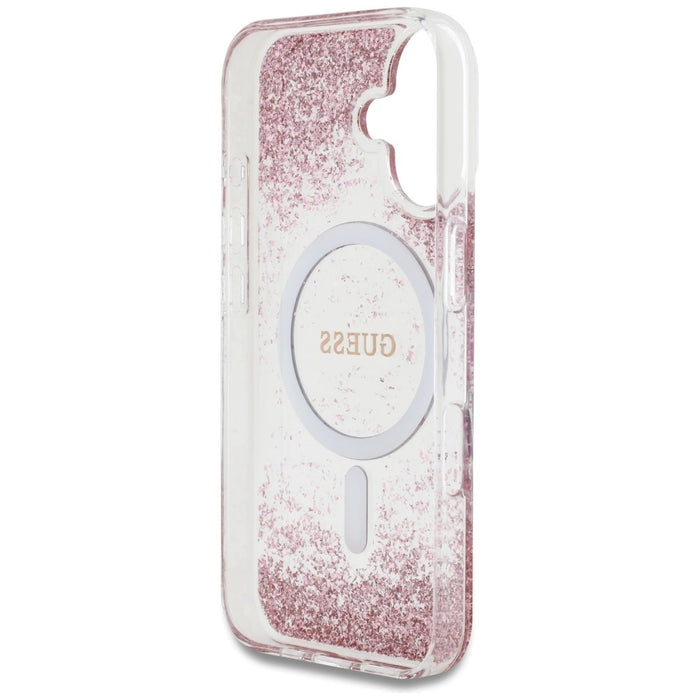 Guess HC Resin Bottom Glitter MagSafe iPhone 16 Case - Pink