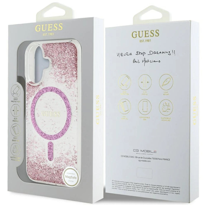 Guess HC Resin Bottom Glitter MagSafe iPhone 16 Case - Pink
