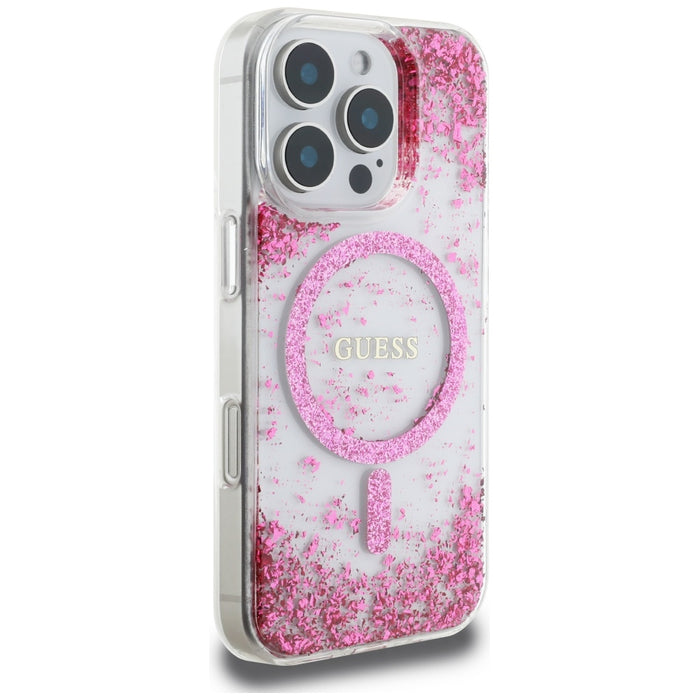 Guess HC Resin Bottom Glitter MagSafe iPhone 16 Pro Case - Pink
