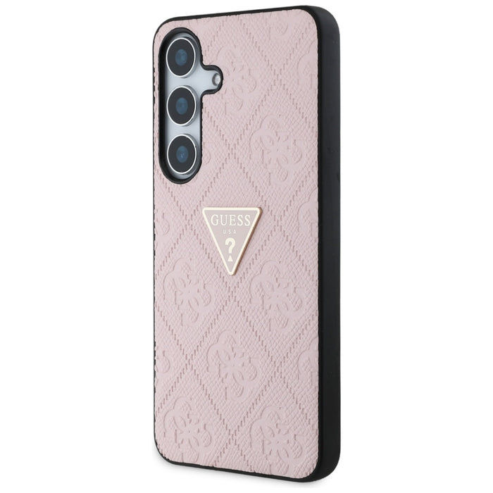 Guess Hot Stamp 4G Pattern Triangle Metal Logo Case for Samsung Galaxy S25 - Pink