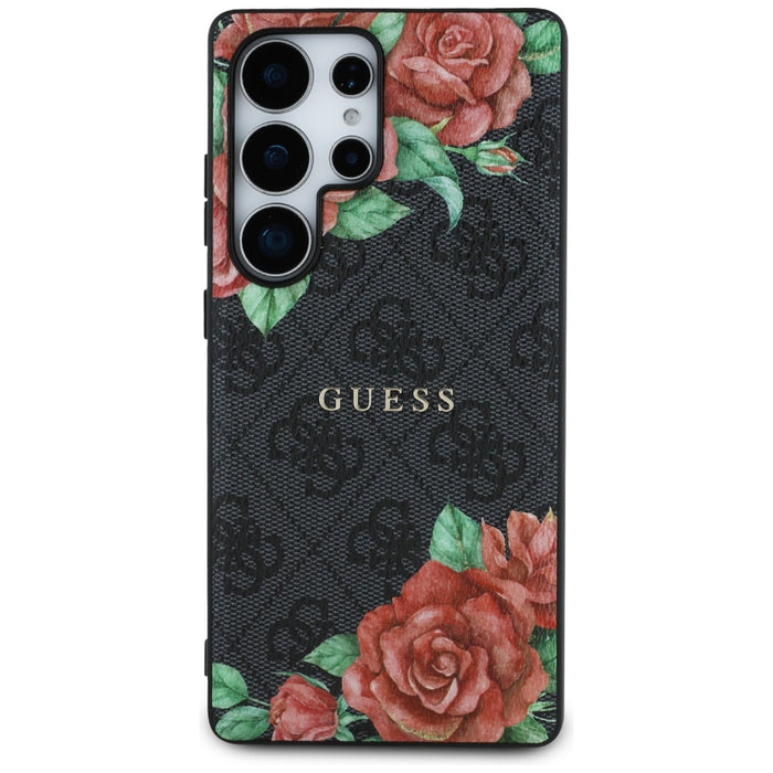 Guess Leather 4G Flowers Print Metal Classic Logo MagSafe Case for Samsung Galaxy S25 Ultra - Black