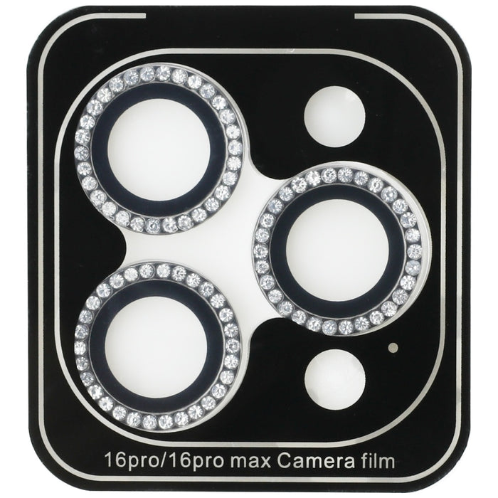 Guess BP Rhinestone 2in1 Screen Protector and Camera Lens Set for iPhone 16 Pro Max - Silver