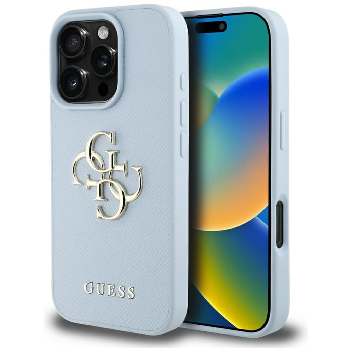 Guess Grained Big 4G Logo Small Classic Logo case for iPhone 16 Pro - blue