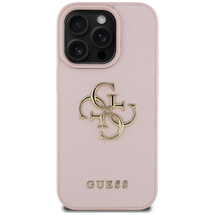 Guess Grained Big 4G Logo Small Classic Logo Case for iPhone 16 Pro - Pink