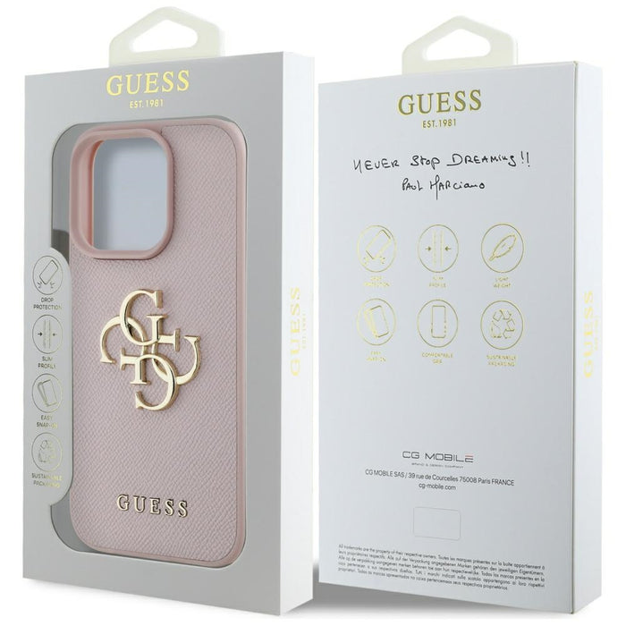 Guess Grained Big 4G Logo Small Classic Logo Case for iPhone 16 Pro - Pink