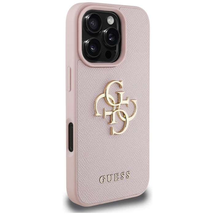 Guess Grained Big 4G Logo Small Classic Logo Case for iPhone 16 Pro - Pink