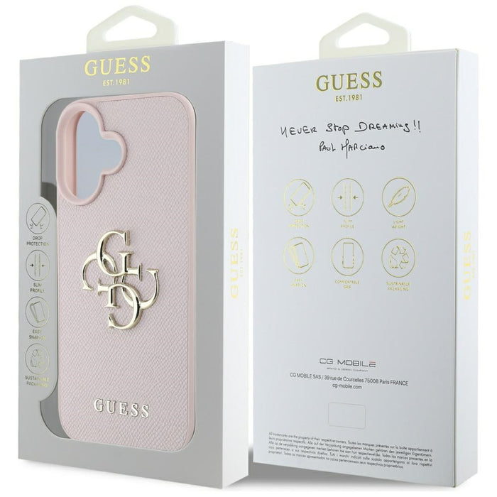 Guess Grained Big 4G Logo Small Classic Logo case for iPhone 16 - pink