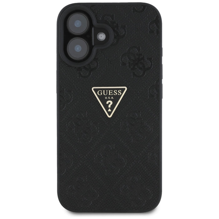 Guess Hot Stamp 4G Pattern Triangle Metal Logo case for iPhone 16 - black