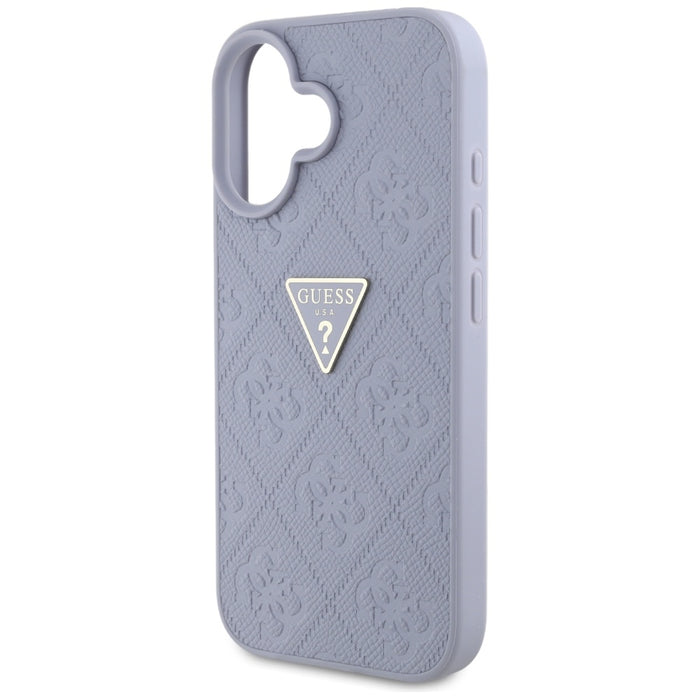 Guess Hot Stamp 4G Pattern Triangle Metal Logo iPhone 16 Case - Purple