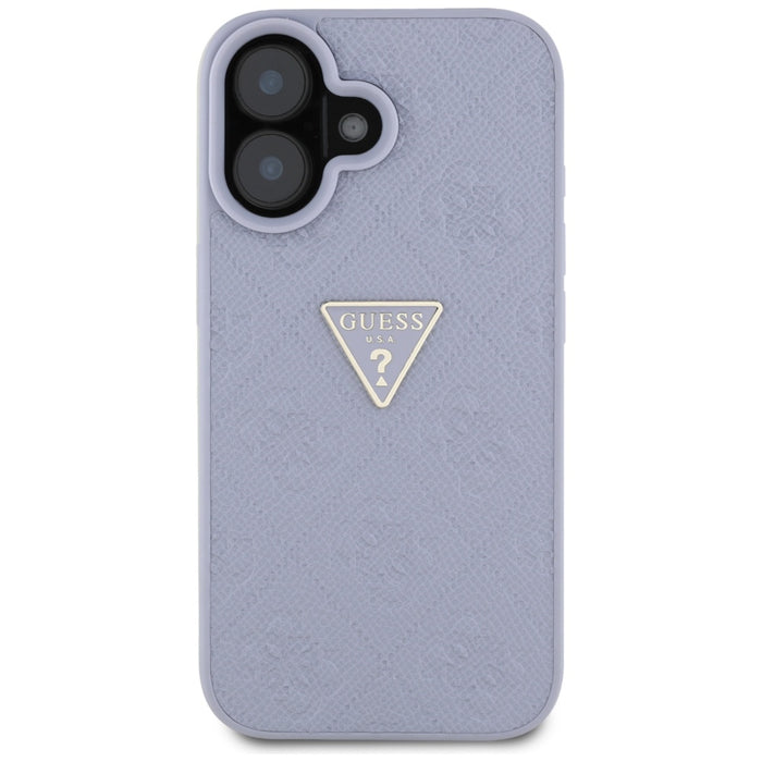 Guess Hot Stamp 4G Pattern Triangle Metal Logo iPhone 16 Case - Purple