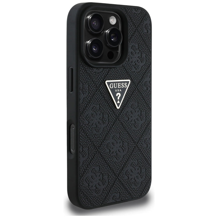 Guess Hot Stamp 4G Pattern Triangle Metal Logo case for iPhone 16 Pro - black