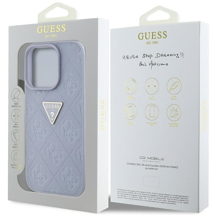 Guess Hot Stamp 4G Pattern Triangle Metal Logo iPhone 16 Pro Case - Purple