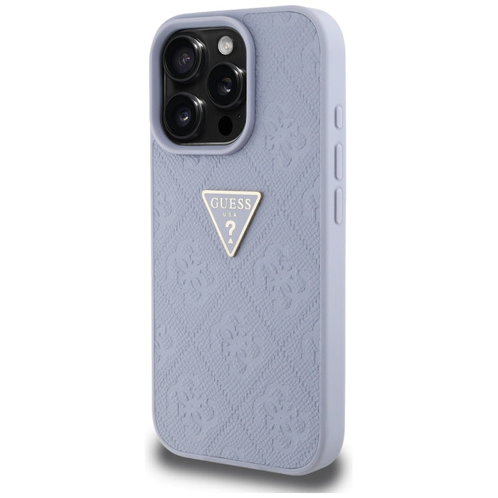 Guess Hot Stamp 4G Pattern Triangle Metal Logo iPhone 16 Pro Case - Purple
