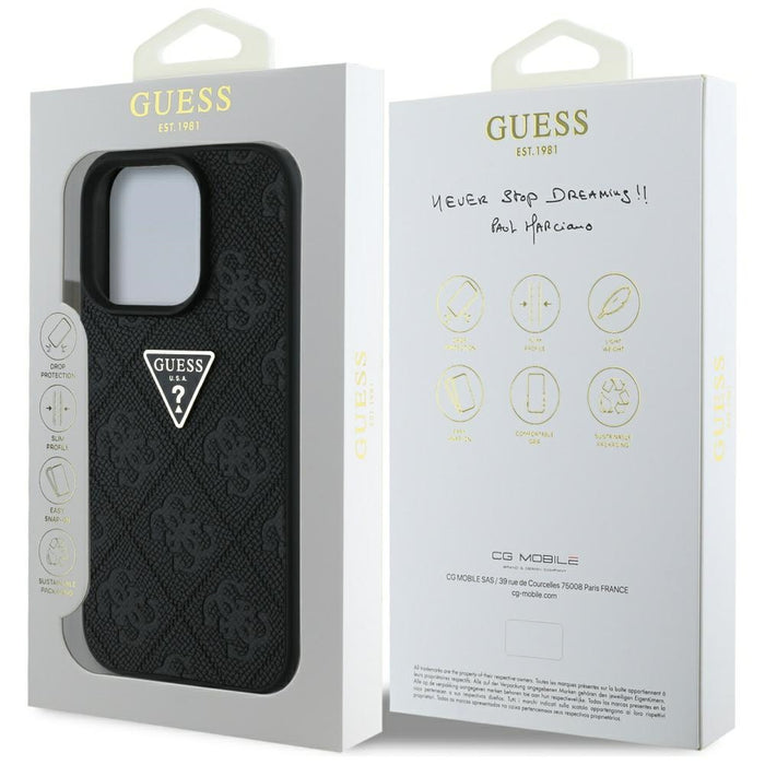 Guess Hot Stamp 4G Pattern Triangle Metal Logo Case for iPhone 16 Pro Max - Black