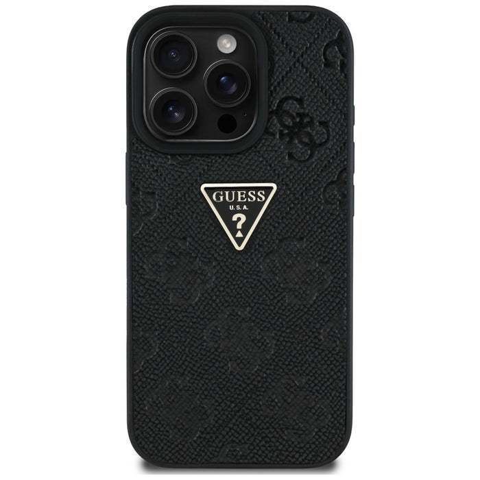 Guess Hot Stamp 4G Pattern Triangle Metal Logo Case for iPhone 16 Pro Max - Black