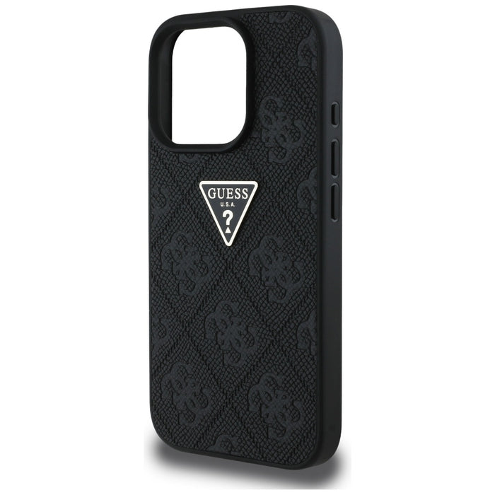 Guess Hot Stamp 4G Pattern Triangle Metal Logo Case for iPhone 16 Pro Max - Black
