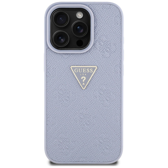 Guess Hot Stamp 4G Pattern Triangle Metal Logo Case for iPhone 16 Pro Max - Purple