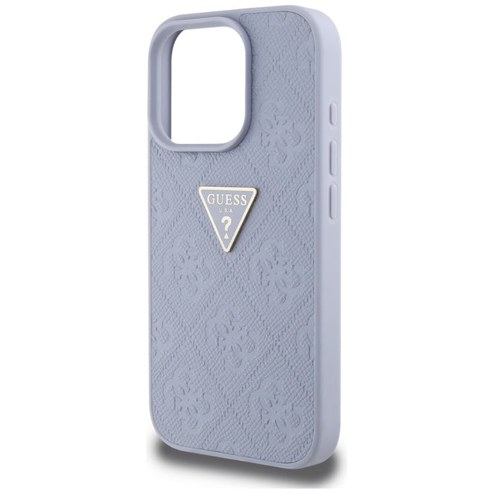 Guess Hot Stamp 4G Pattern Triangle Metal Logo Case for iPhone 16 Pro Max - Purple