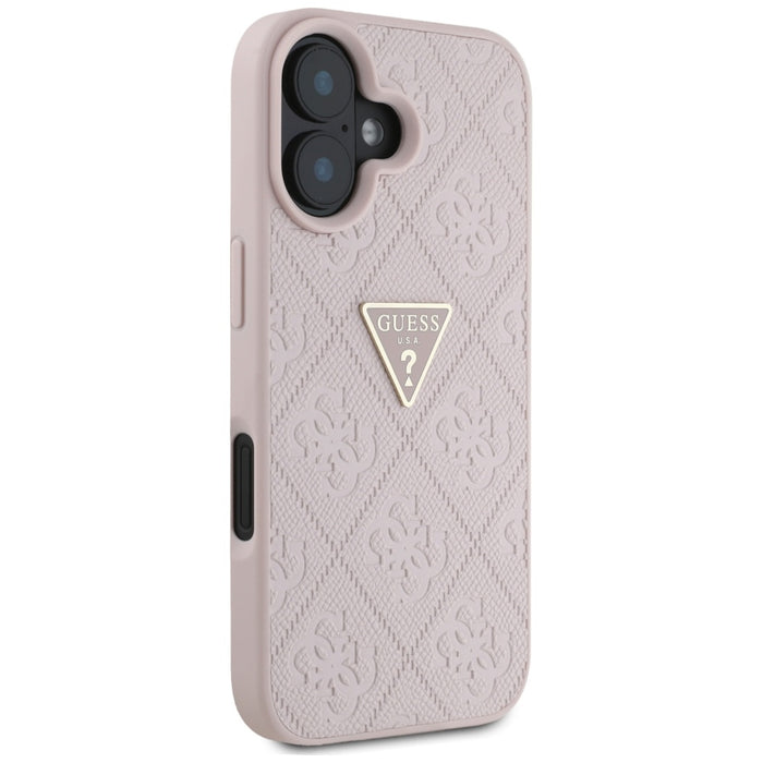 Guess Hot Stamp 4G Pattern Triangle Metal Logo iPhone 16 Case - Pink