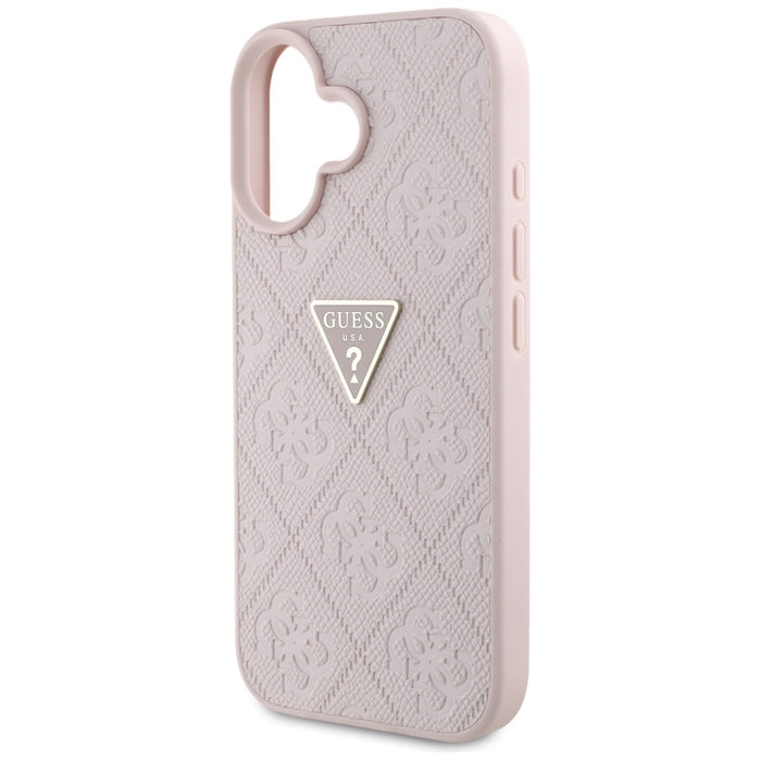 Guess Hot Stamp 4G Pattern Triangle Metal Logo iPhone 16 Case - Pink