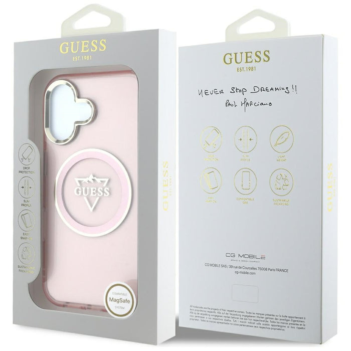 Guess IML Metal Mountain Logo MagSafe iPhone 16 Case - Pink