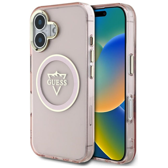 Guess IML Metal Mountain Logo MagSafe iPhone 16 Case - Pink