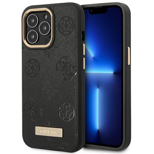 Guess Peony Logo Plate MagSafe Case for iPhone 14 Pro Max 6.7" - Black