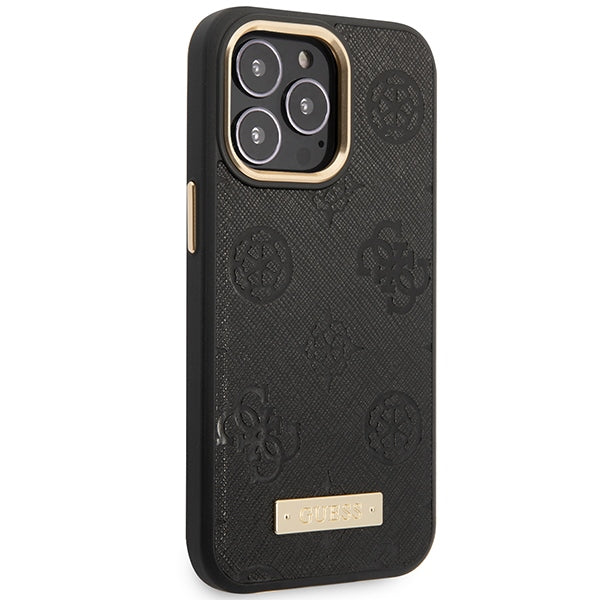 Guess Peony Logo Plate MagSafe Case for iPhone 14 Pro Max 6.7" - Black