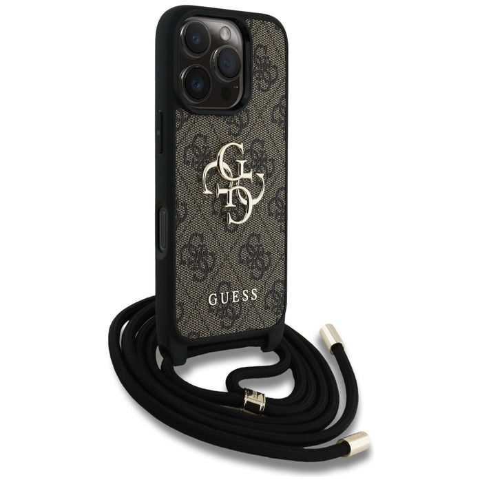 Guess 4G Big Logo Cord Stap Crossbody Case for iPhone 16 Pro Max Brown