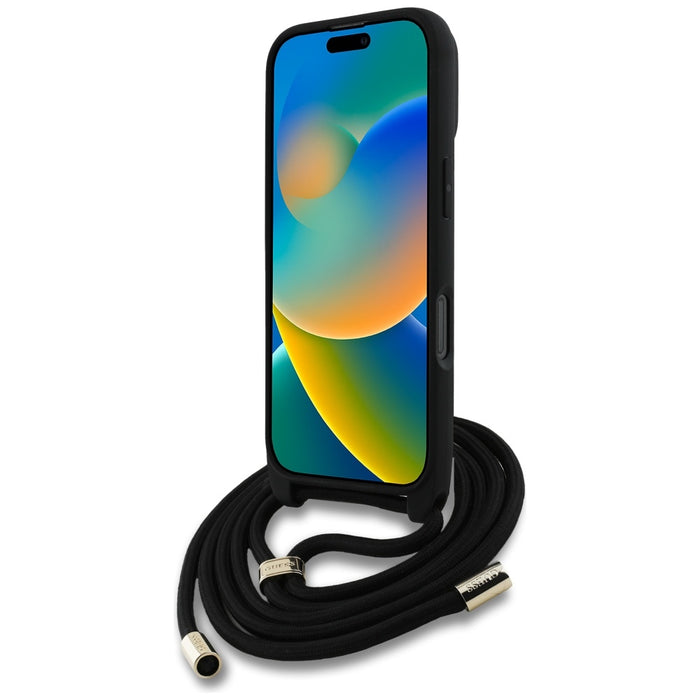Guess 4G Big Logo Cord Stap Crossbody Case for iPhone 16 Pro Max black