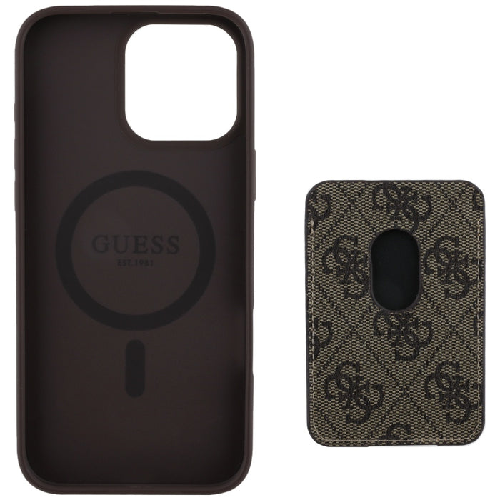 Guess 4G Stripes case with Magsafe wallet for iPhone 16 Pro Max brown