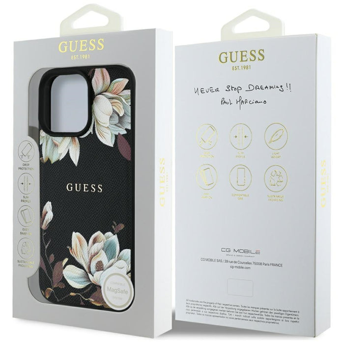 Guess Grained Printed Flower Pattern MagSafe case for iPhone 16 Pro black