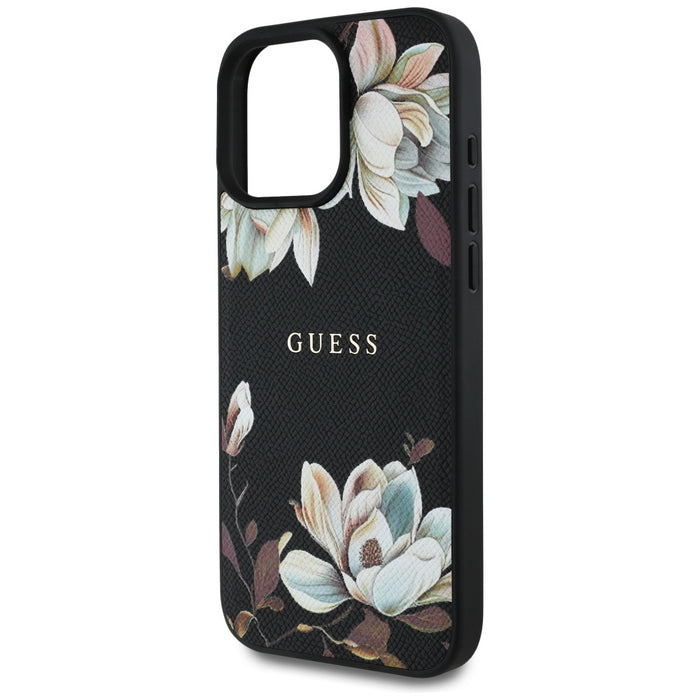 Guess Grained Printed Flower Pattern MagSafe case for iPhone 16 Pro black