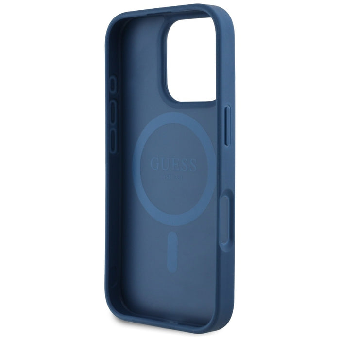 Guess Grained Printed Flower Pattern MagSafe case for iPhone 16 Pro blue
