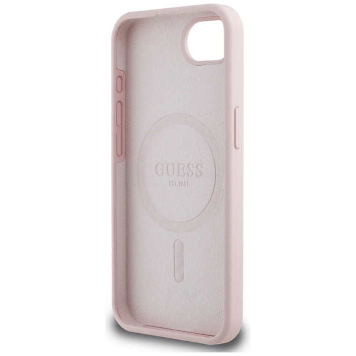 Guess Silicone Script Metal Logo MagSafe iPhone 16e Case - Pink